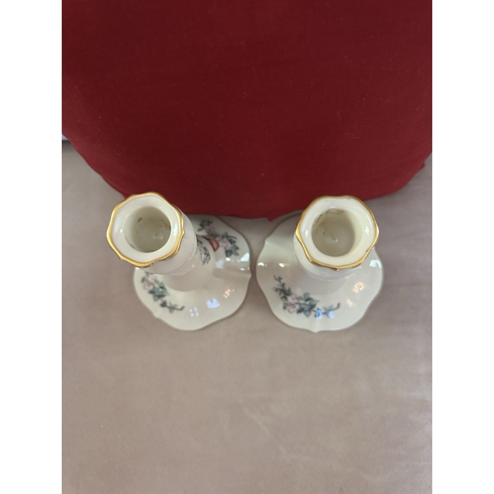 Gorgeous Pair Lenox "Serenade" CenterPiece With 24K Gold Floral Candlesticks - Picture 10 of 10